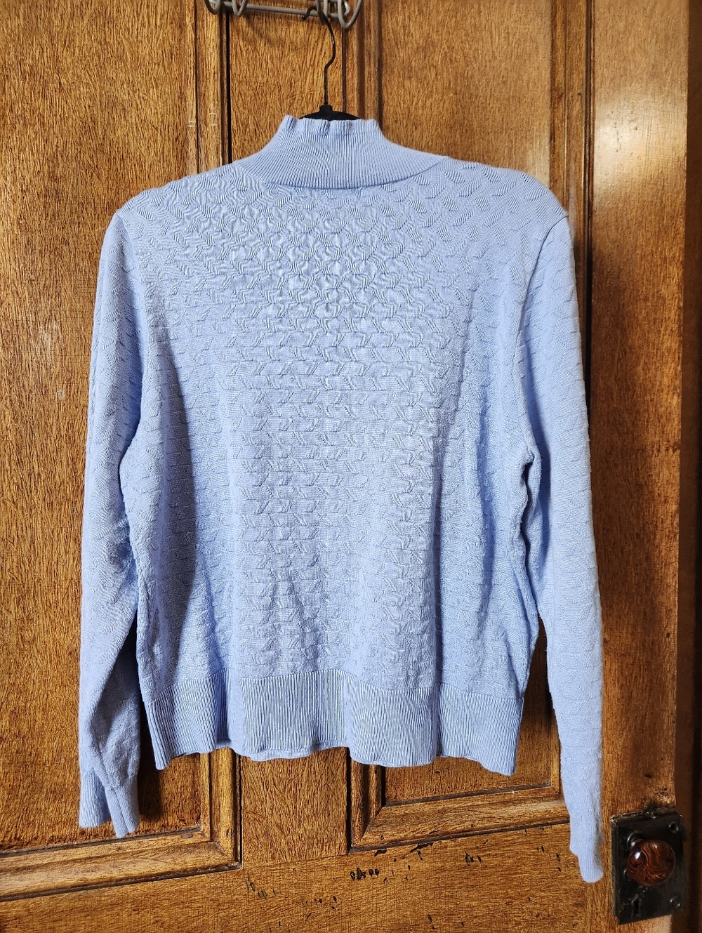Light Blue Textured Ruffle Neck Sweater - Picture 2 of 3
